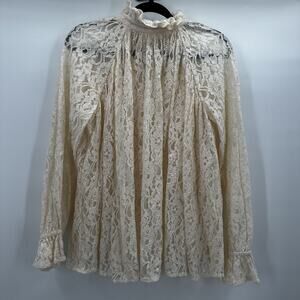 Millie Resorts Blouse‎ Top Womens Medium Ivory Lace Ruffle Cottage Peasant